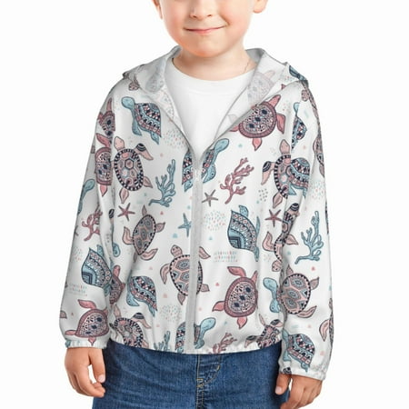 

Zeuib Tribal Style Turtle Print Girls & Boys Sun Protection Hoodie with UPF 50+ Children’s Quick-Dry Jacket Perfect for Outdoor Activities-18 Months