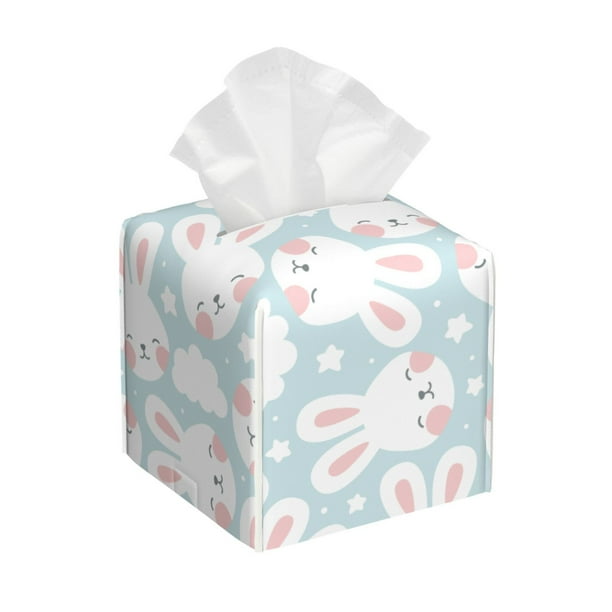 Fotbe Rabbit And Star Porta Pañuelos Decorativo de Cuero, Caja Cuadrada Moderna para Pañuelos Faciales, Organizador y Dispensador 5x5x5''