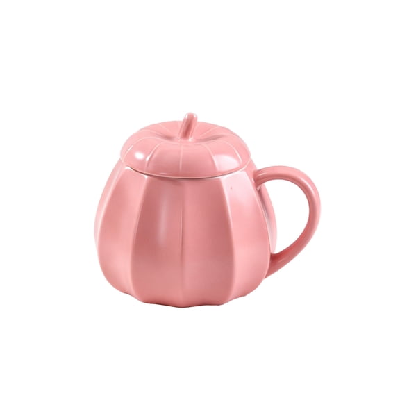 Halloween Pumpkin Mug with Lid 300ml, Ceramic Coffee Cup with Pink Jack-O-Lantern Design, Spooky Drinkware for Party Home Gift