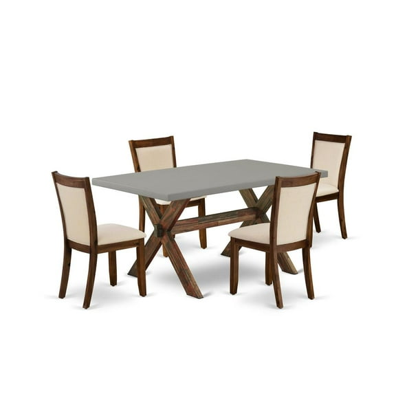 X796MZN32-5 Dining Table and 4 Light Beige Chairs - Distressed Jacobean Finish