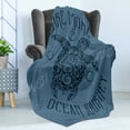 thumbnail image 4 of Vintage Nautical Tattoo Soft Flannel Fleece Throw Blanket, Explore More Ocean Journey Text Turtle Pattern, Cozy Plush for Indoor and Outdoor Use, 70" x 90", Slate Blue Petrol Blue, by Ambesonne, 4 of 5