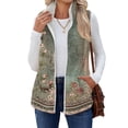 thumbnail image 6 of Women's Retro Print Warm Fleece Lined Cardigan Vest Coat Green M, 6 of 7