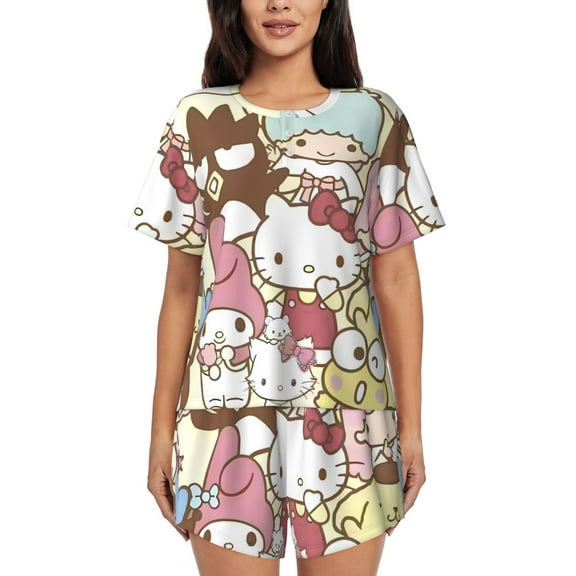 Lsque Sanrio Women's Short-Sleeved Pajama Set - 2 Piece Soft and Lightweight Sleepwear Set-Small