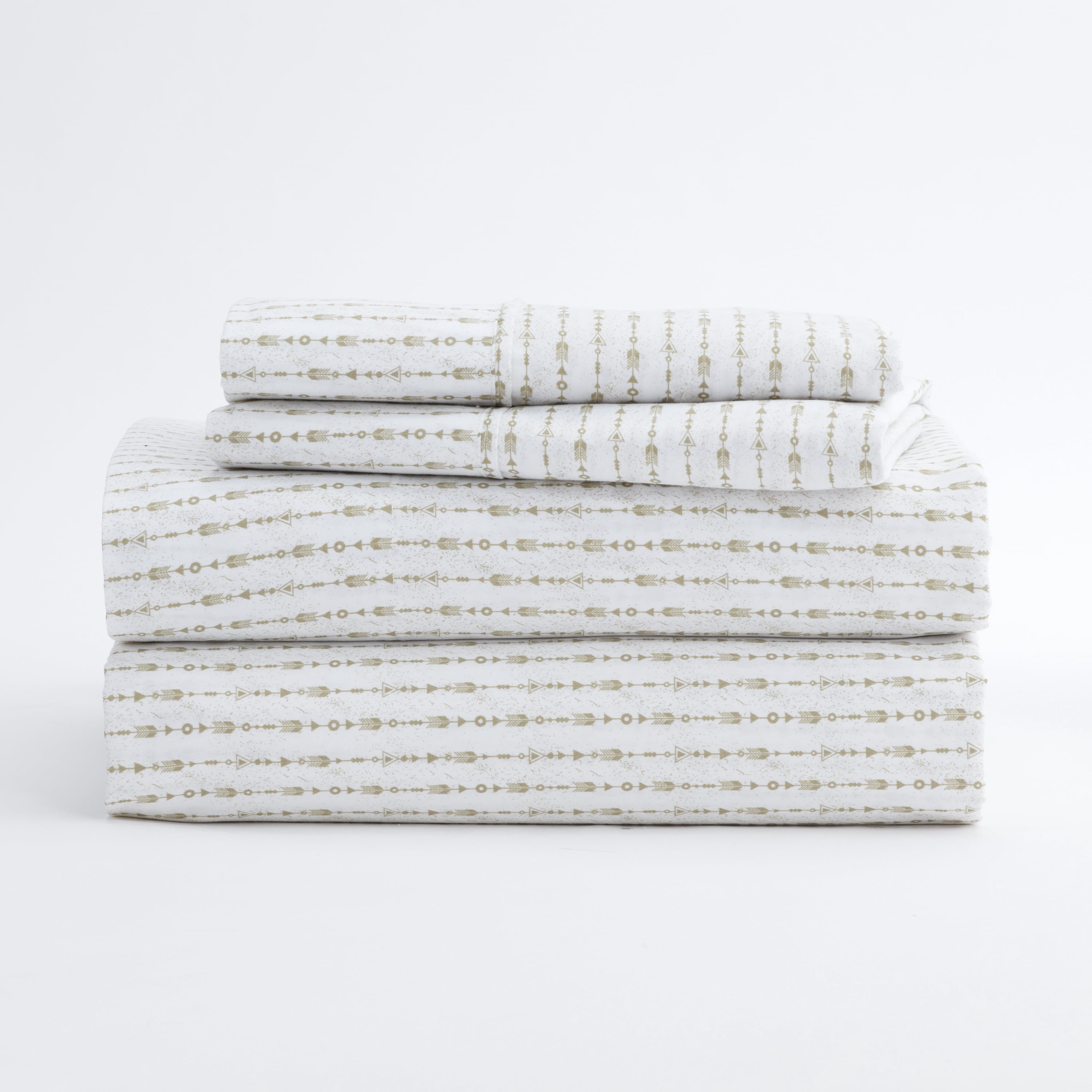 Noble Linens 4 Piece Pattern Microfiber Bed Sheets Set, Sage Beaded Arrows, King