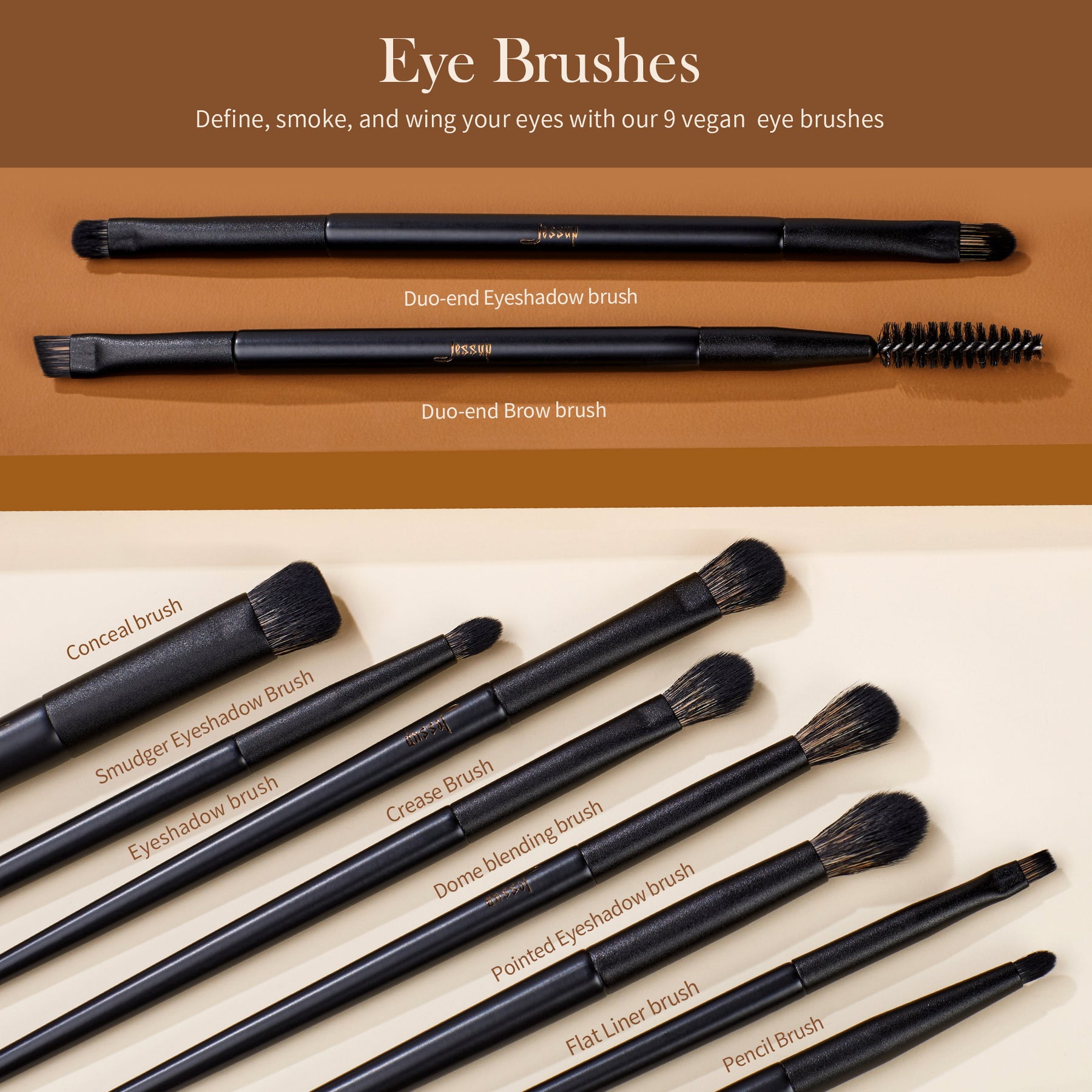 Jessup 14Pcs Synthetic Makeup Brush Set for Foundation, Eyeshadow, Contour, Concealer, Powder, Eyeliner, Crease, Eyebrow, Blending, Black T336