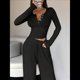 thumbnail image 5 of Conjuntos de Dos Piezas de Otoño para Mujer, Camiseta de Larga con Cuello en V y Pantalones Anchos, Conjuntos de Chándal Informal. Negro L, 5 of 8
