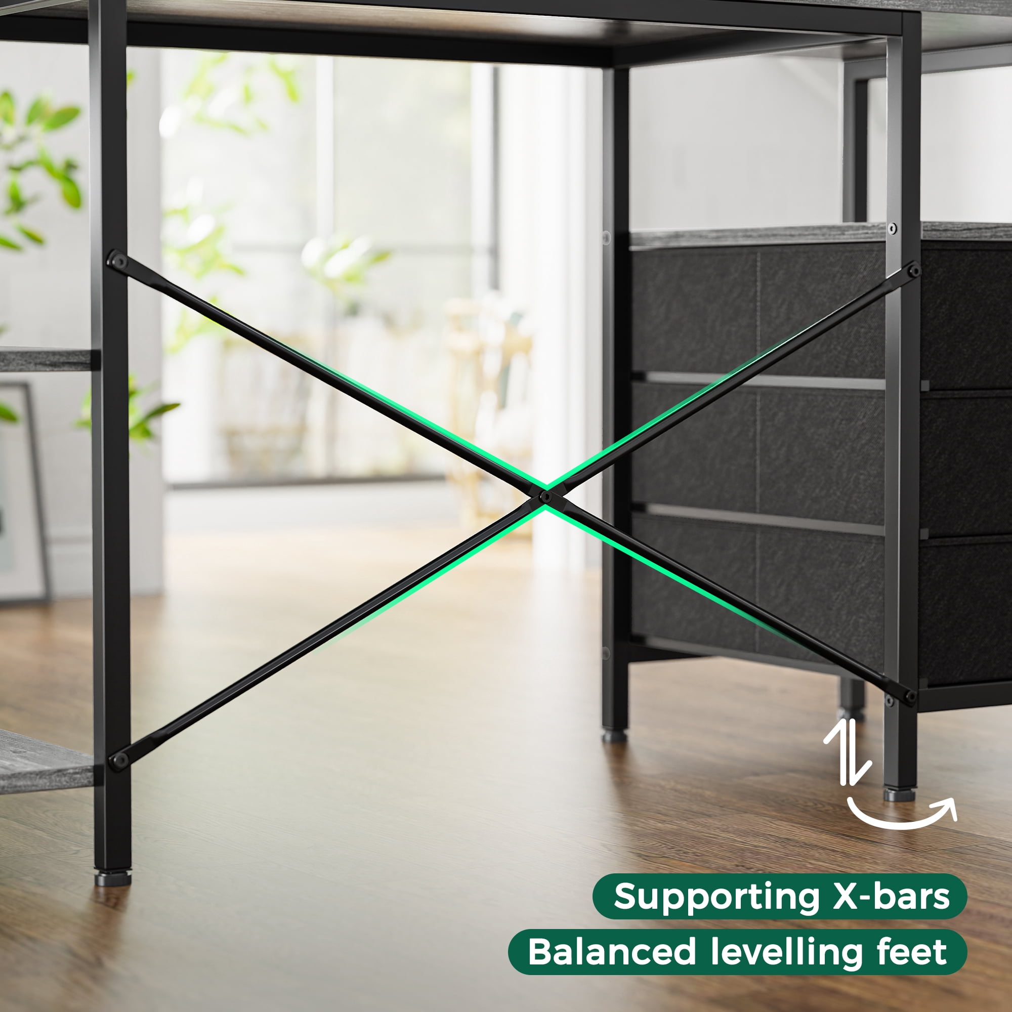 47 Inch L Shaped Office Desk with Power Outlets, Computer Desk with Drawers, Corner Desk for Home Office