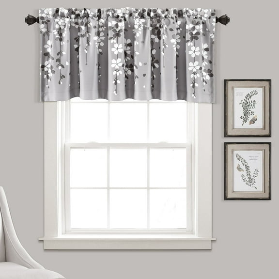 Lush Decor Weeping Flower Room Darkening 18" x 52"   2" Header Floral Gray 3" Rod Pocket Single Valance