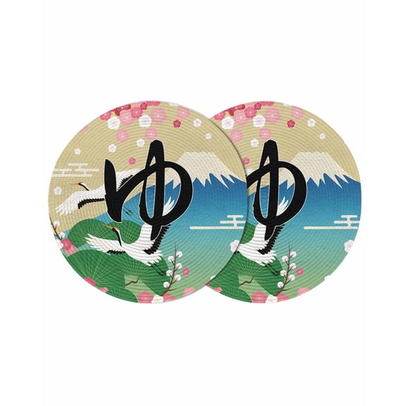 Round 13 Inch Placemats Set of 2, HeatResistant Non Slip Place Mats for Dining Table, Wipeable Braided Kitchen Table Mats for Housewarming