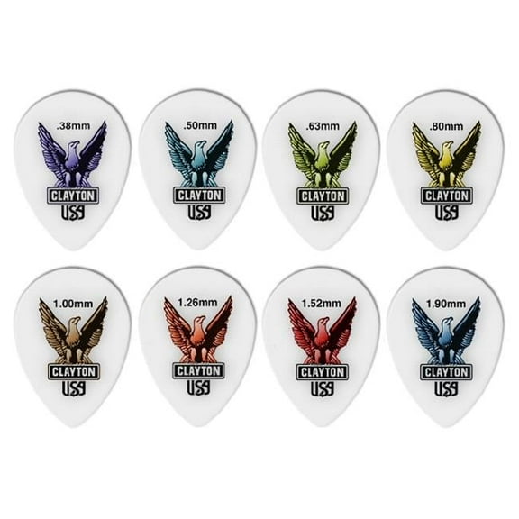 Clayton SAST38-12 Sharp Acetal Polymer Small Teardrop Guitar Picks- 0.38 mm - 12 Pieces