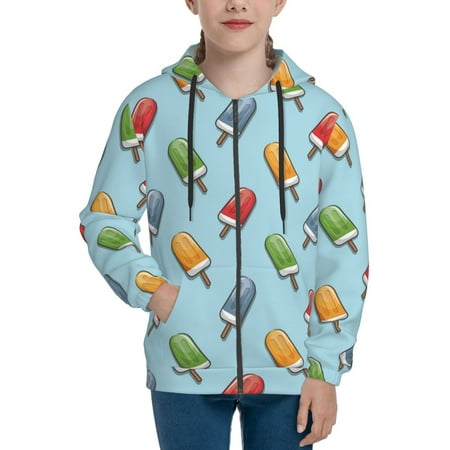 

Hoodies for Women Modern ice cream Long Sleeve Sweatshirt Drawstring Zip Up Hoodie with Pockets Teen Girl Clothes