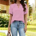 thumbnail image 5 of CIENVNSTG Plaid Tops for Women V Neck Short Sleeve Loose Tops Summer Casual Plaid Printed Tunic Shirts Daily Work Blouses Business Top Pink XL, 5 of 6