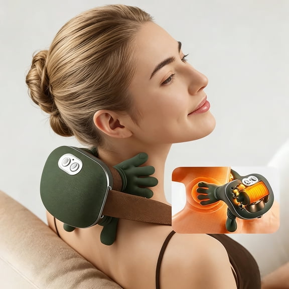 Bionic Heated Massager, Portable Shiatsu Neck and Back Massager, Electric Deep Tissue 4D Kneading Massage, Simulated Human Hand Design for Pain Relief and Muscle Relax (Green)