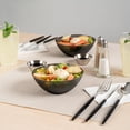 thumbnail image 3 of Plastic Bowls 100 Pcs 16 oz Gold Rimmed Disposable Soup Bowls Heavy-Duty Black Translucent Rippled Dinnerware Containers for Party, Desserts, Salads, Snacks, and Catering, 3 of 14