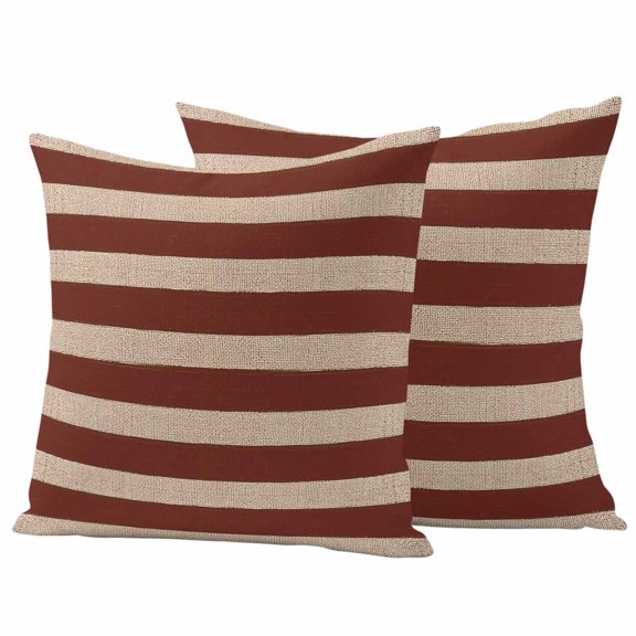 Oatmeal Tan Striped Outdoor Waterproof Pillow Covers, Farmhouse Country Minimalist Stripes Decorative Square Throw Pillowcase Sofa Cushion Sham for Patio/Couch/Chair, 18"x18" 2 Pack