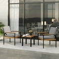 thumbnail image 1 of Costway Ensemble de Mobilier de Patio 3 Pcs avec Table Basse Coussins Amovibles Accoudoirs en Bois d'Acacia Gris, 1 of 10
