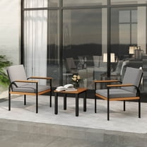 Costway 3 PCS Patio Furniture Set with Coffee Table Removable Cushions Acacia Wood Armrests Gray