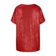 thumbnail image 4 of LYEAA Sequin Shirts for Women Plus Size Short Sleeve V Neck Solid Color Loose T-Shirts Casual Dressy Comfort Fashion Pullover Tops Red 2XL, 4 of 5