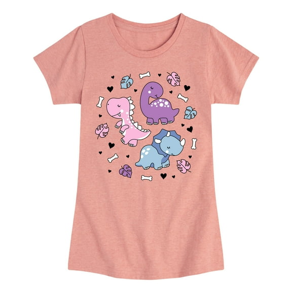 Instant Message - Stacked Girly Dinos - Toddler And Youth Girls Short Sleeve Graphic T-Shirt