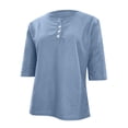 thumbnail image 6 of Womens Soft Basic T Shirt Summer Tops Short Sleeve Button down V Neck Tees Casual Work Outfits Everyday Wear by Yigetop Light blue XL, 6 of 7