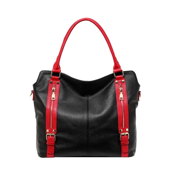 Genuine Leather Hobo Tote Bag, Women's Colorblock Shoulder Crossbody Handbag Purse