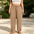 thumbnail image 2 of VBVC Women's Plus Drawstring Cotton-Linen Pants,Tulip Hem Trousers For Women,Ladies Comfy Wide Leg Summer Pants with Pockets,Khaki,L-4XL, 2 of 8