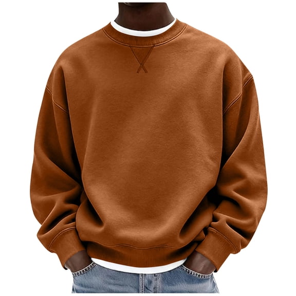 Mifsaly Men's Sweatshirts Crewneck Long Sleeve Pullover Tops Soft Comfortable Loose Fit Fall Winter Outfits Brown,M