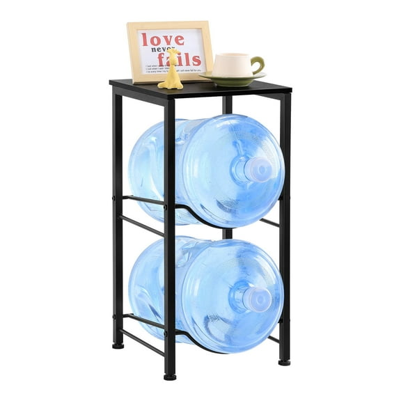 black  5 Gallon Bottle Cage 2 Tier Water Bottle Holder with Storage Rack Heavy Duty Water Dispenser Rack Storage Rack
