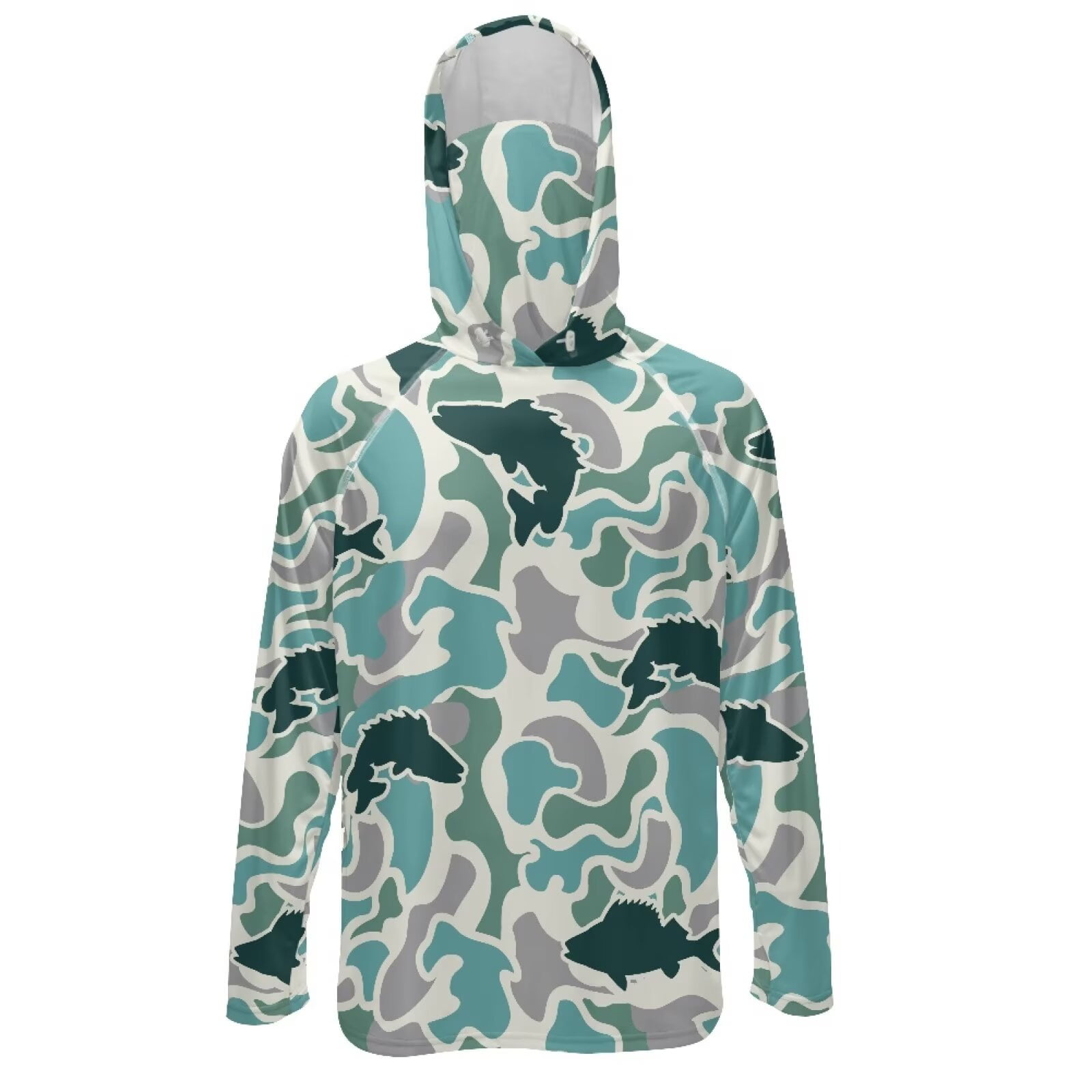 Bulopur Men s UPF 50+ Sun Protection Fishing Hoodie Camo Hunting Bass Print Long Sleeve Shirt with Face Mask Quick Dry Lightweight UV Shirt for Hiking Running Surfing