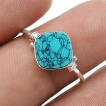 Natural Turquoise 925 Sterling Silver Band December Birth Anniversary Ring US 7