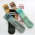 thumbnail image 4 of Socks - Cozy Warm Non Slip Crew Socks - for Home, Indoor Yoga, and Hospital - Men and Women - Stripe-Tan+green, 4 of 5