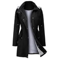 thumbnail image 3 of Women's Hooded Coat Medium Length Waterproof Jacket with Pockets Soft Shell Raincoat Zipper & Button Closure for Outdoor New, 3 of 5
