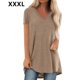 thumbnail image 1 of Camiseta casual con cuello en V superior para mujer, tela de verano suelta de lino de algodón, caqui, 3XL Vogacara  AP001830-30, 1 of 7