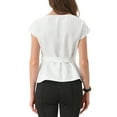 thumbnail image 3 of INSPIRE CHIC Cap Sleeve Dressy Top for Women's Boat Neck Office Work Belted Peplum Tops L White, 3 of 6