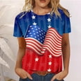 thumbnail image 1 of Hauts d'Été Grande Taille pour Femmes, T-Shirts Décontractés à Manches Courtes Col Rond Imprimé Drapeau, Basiques, Blouses, T-Shirt Col en V pour Femmes en Liquidation, 1 of 6
