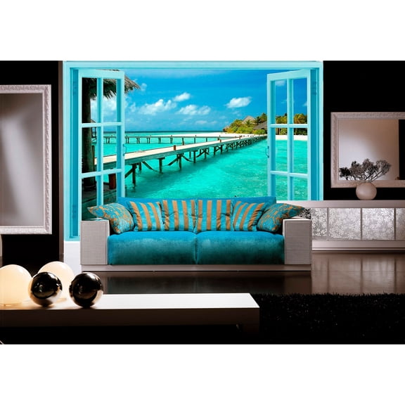 Startonight Mural Wall Art Window to Paradise Illuminated Beach Wallpaper Photo 5 Stars Gift Large 10 x 28,82 ‘’ x 50,4 ‘’ Total 8’4”x 12'