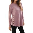 thumbnail image 2 of Qarigey Camiseta de Mujer Color Sólido Botón Casual Top Cuello Manga Larga Otoño Blusa Sudadera, Negro, S Prendas para la parte del cuerpo Rosado L, 2 of 6