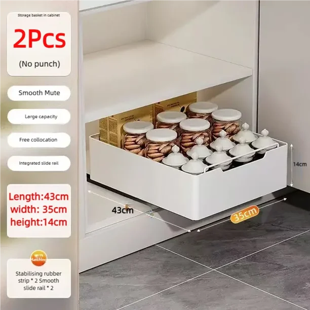 Nuevo estante de almacenamiento de cocina con rieles deslizantes, tipo cajonera extraíble, bandeja de almacenamiento, caja de especias, estante de almacenamiento, organizador de armarios