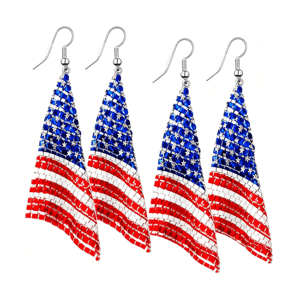 DESIGNICE 2 Pairs American Flag Earrings for Women 4Th of July Patriotic Hook Earring Usa Red White Blue Stripe Drop Flag Dangle Stud for Independence Day Holiday Jewelry Party Favor Gift
