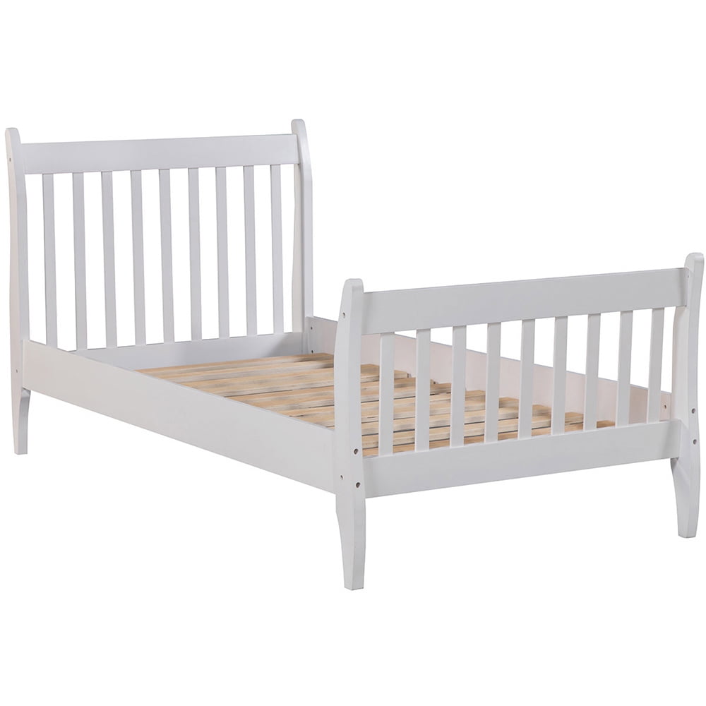 Clearance Twin Bed Frame Platform Mattress Foundation with Headboard Solid Wood Slat Support-White