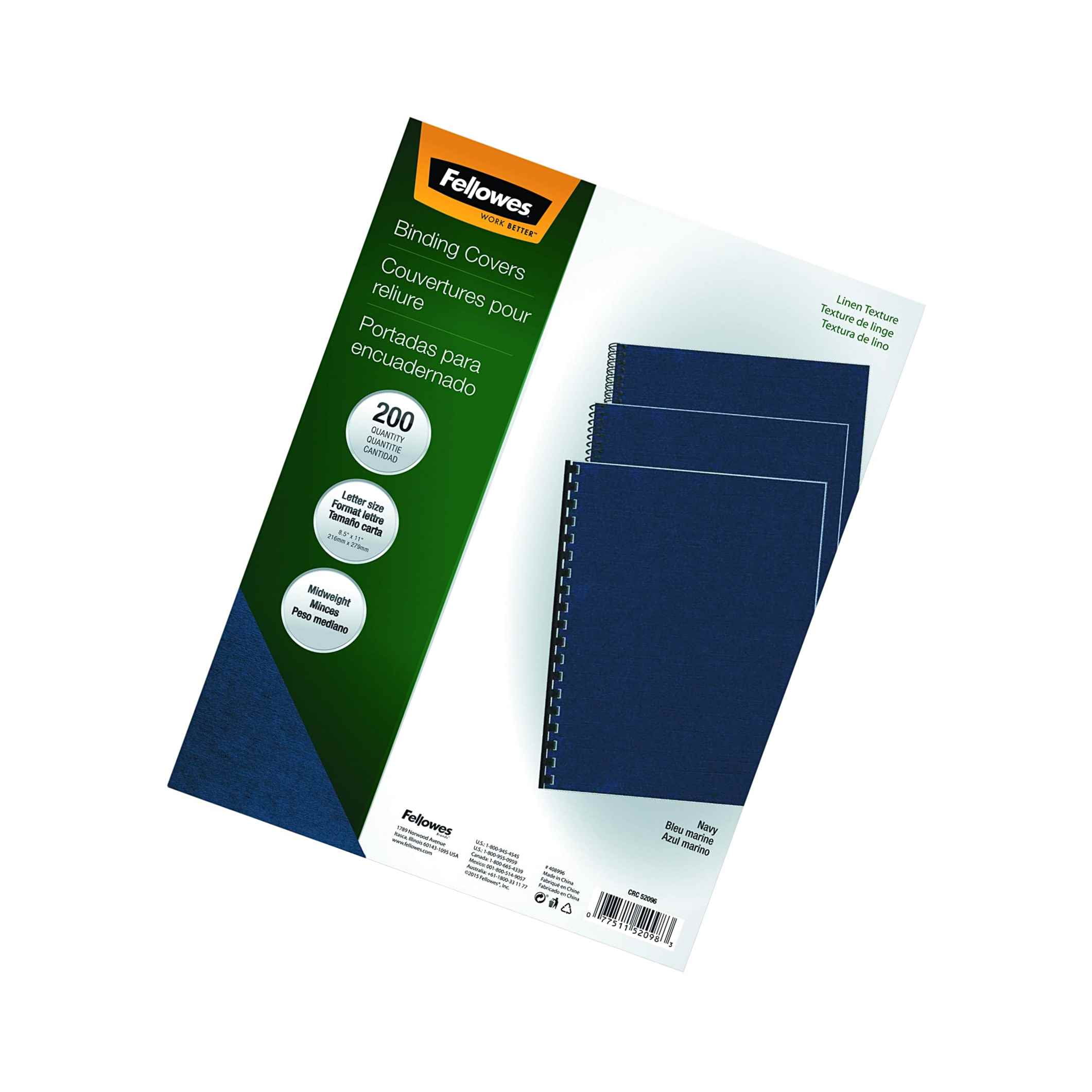 Fellowes Linen Texture Binding System Covers 11 x 8-1//2 Navy 200//Pack 52098