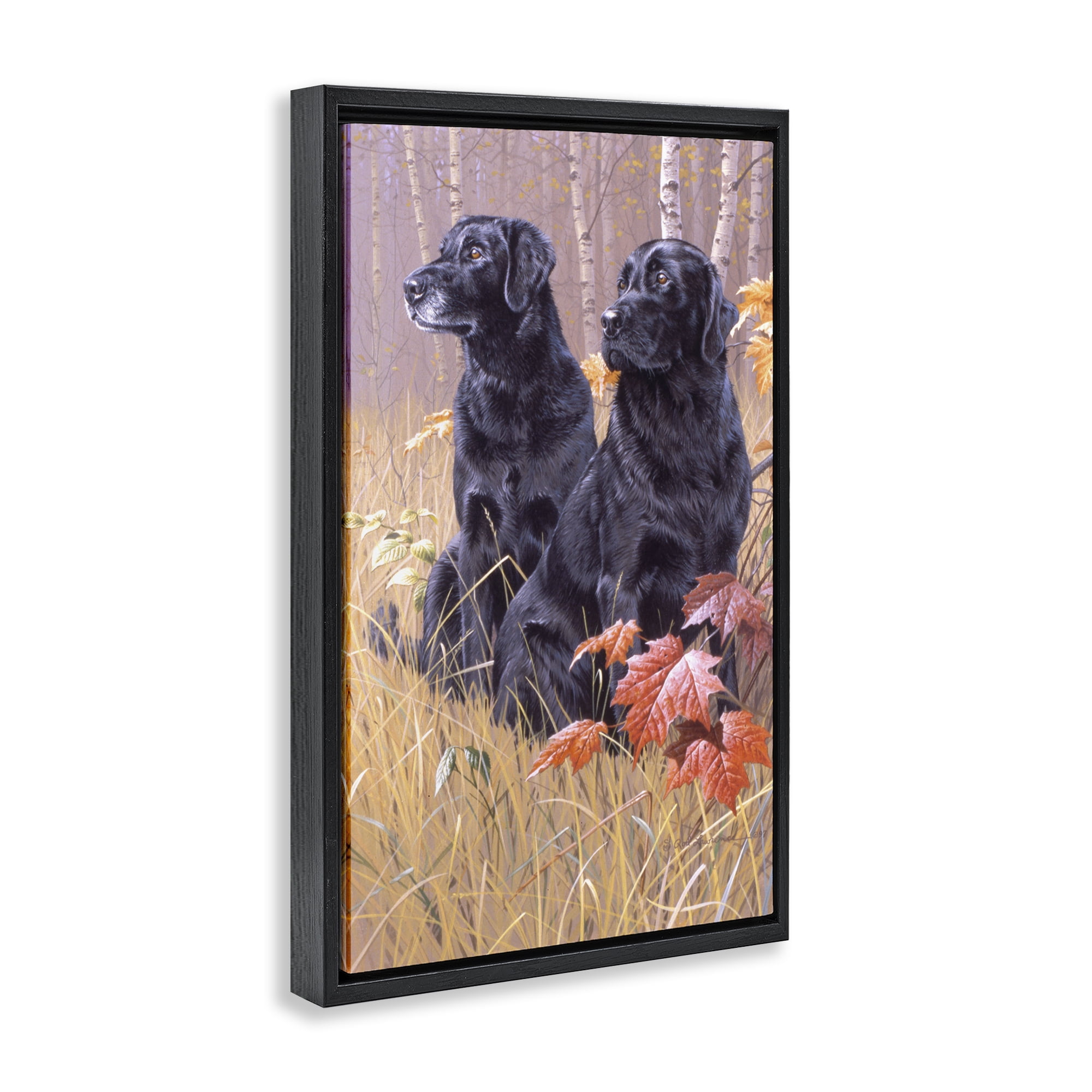 Stupell Industries Autumnal Black Dogs Animals Painting Black Floater Framed Canvas Art Print Wall Art, 21 x 31