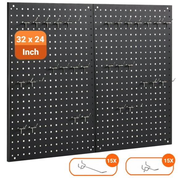 Pegboard,ENJOYWOOD 32x24 inch Metal Pegboard Panels White 30 Pcs Hook,Tool Board for Wall Organizer, Garage Tool Storage,Office Organization,Kitchen