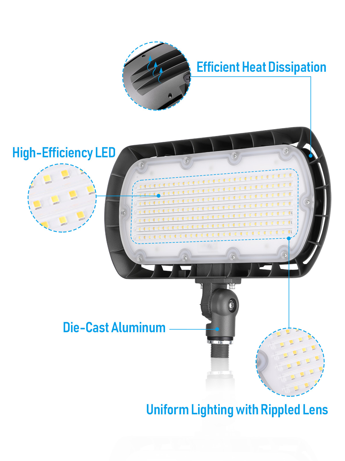 4 Pack 3CCT LED Flood Light with Knuckle, 0-10V Dimmable, 5000K/4000K/3000K Selectable, 10800LM/8400LM/6000LM, 120-277V, IP65