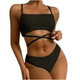 thumbnail image 6 of BONIXOOM Swimsuit Coverup For Women Underwire Elastic Solid Two-Piece Sets High Cut Summer Swimwears on Clearance Black Size 6, 6 of 6