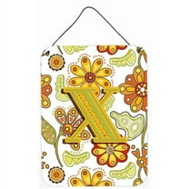 Letter X Floral Mustard and Green Wall or Door Hanging Prints