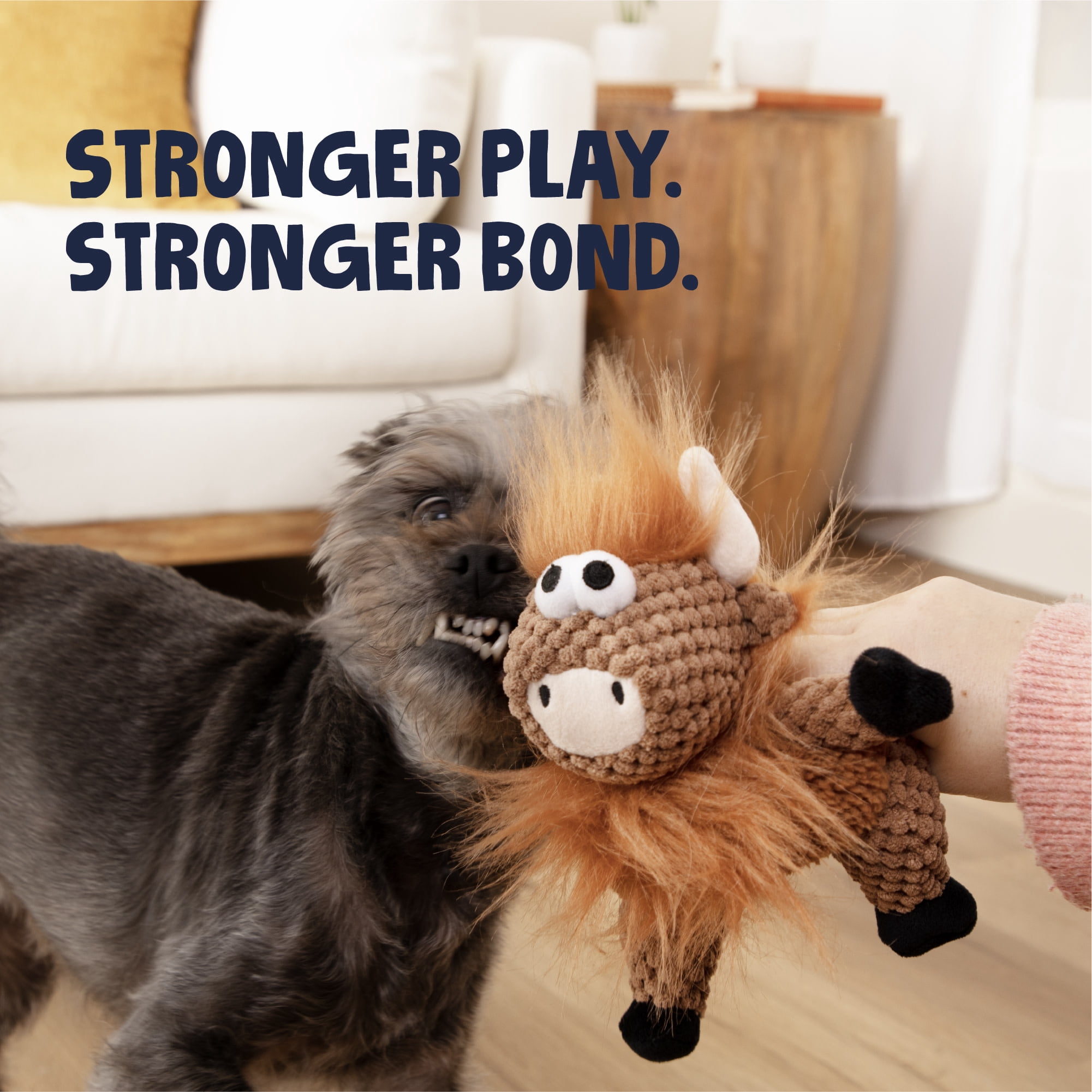 goDog Checkers Sitting Highland Cow Hank Plush Squeaky Dog Toy with Chew Guard Technology
