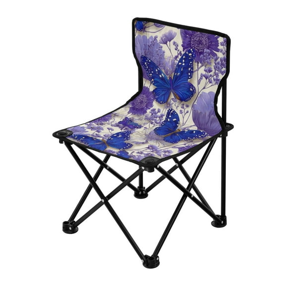 Folding Chair（Maximum weight capacity 220lb）Camping Chair For Camping Picnicking Outdoor Beach and Travel Blue Butterflies and Wildflowers