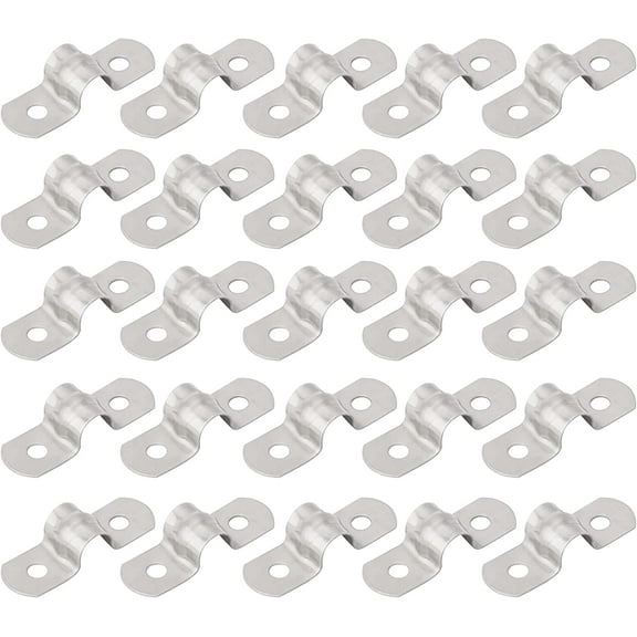 25pcs M5 Stainless Steel Rigid Pipe Strap for 3/16 Inch Hose OD, 2 Holes Cable U Bracket Clamp Hanger Tube Strap Tension Clips