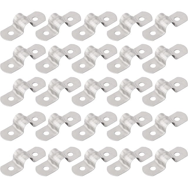 GHSDFBB 25pcs Stainless Steel Rigid Pipe Strap, 2 Holes Cable U Bracket Clamp Hanger Tube Strap Tension Clips (5mm)